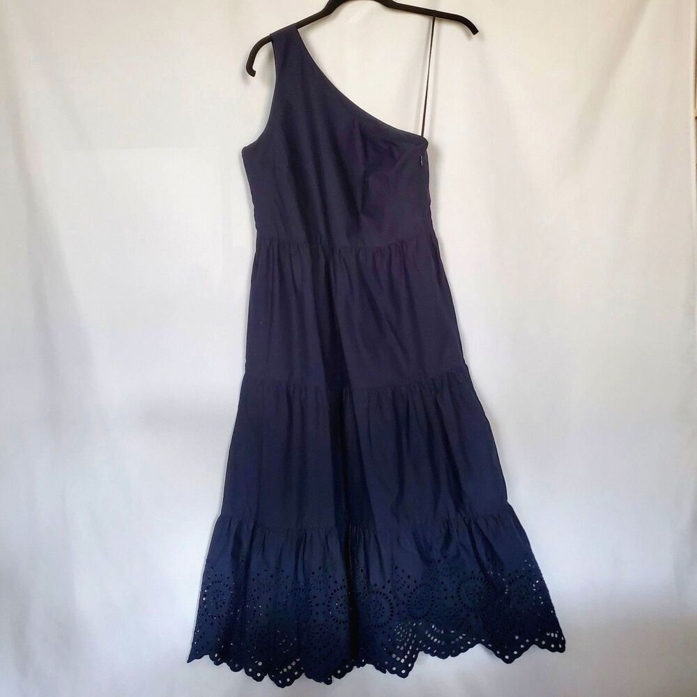 Gap Women's Maxi Dress Size 4 Navy Blue One Shoulder Cotton Poplin Lined - Picture 4 of 9